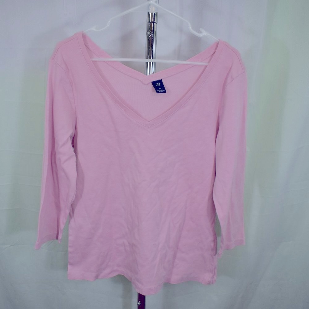 Women's Gap Long Sleeve Shirt Pink Size XL Cotton Blend V-Neck
